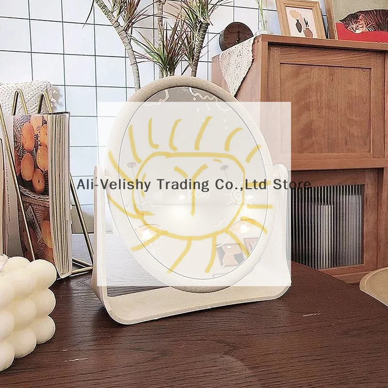 Foldable Desktop Makeup Mirror 360 Degree Rotating Double Sided Princess Mirror Portable With Stand Square Round Mirror Home