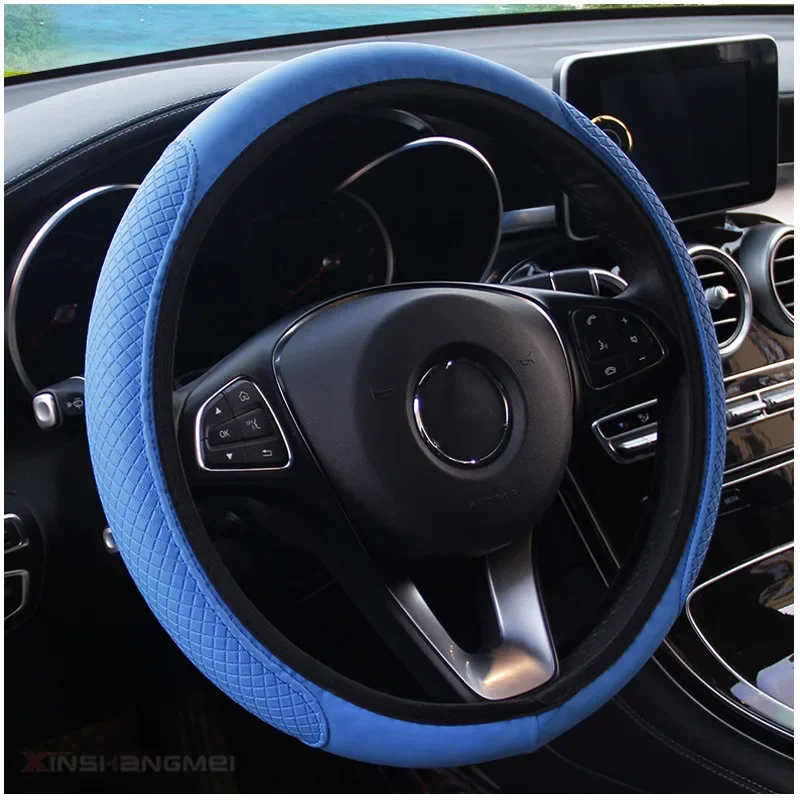 1pc Car Steering Wheel Cover Skidproof Auto Steering- Wheel Cover Anti-Slip Universal Embossing Leather Car-styling