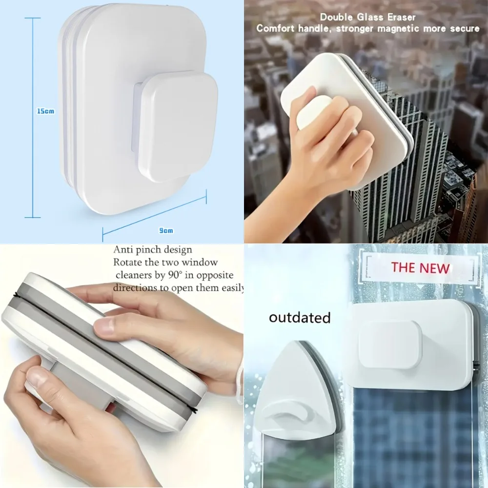 

Heavy-Duty Double-Sided Magnetic Window Cleaner with Anti-Pinch Safety Rope, ABS Handheld Tool for 3-10mm Single-Layer High-Rise
