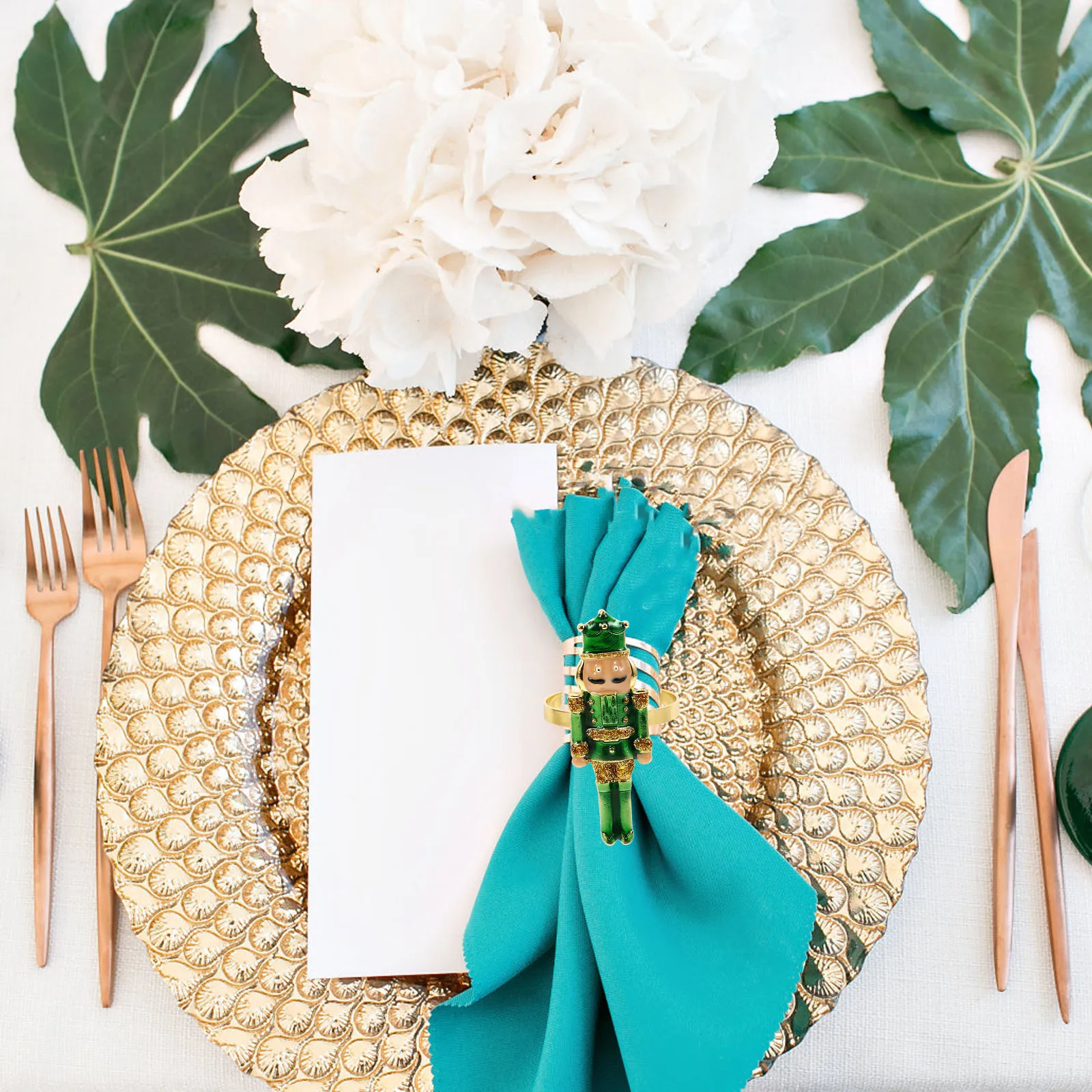 

4Pcs Nutcracker Napkin Rings Elegant Holiday Dinner Table Accessories Reusable Christmas Napkin Buckles for Party Decor