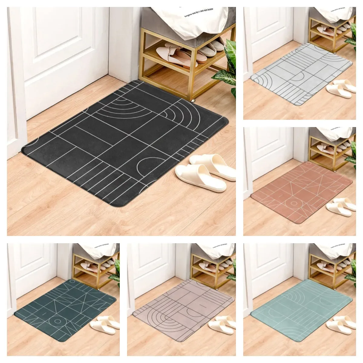 Geometrical line Non-slip Entrance Door Floor Mat Indoor Antislip Hallway Doormat Kitchen Long Carpet Rug For Bedroom Corridor