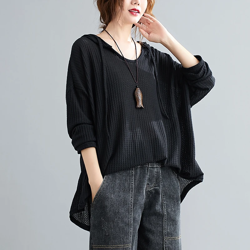 Felpa con cappuccio ampia vestibilità ampia autunno inverno da donna taglie forti Felpa lunga casual versatile in cotone Sve