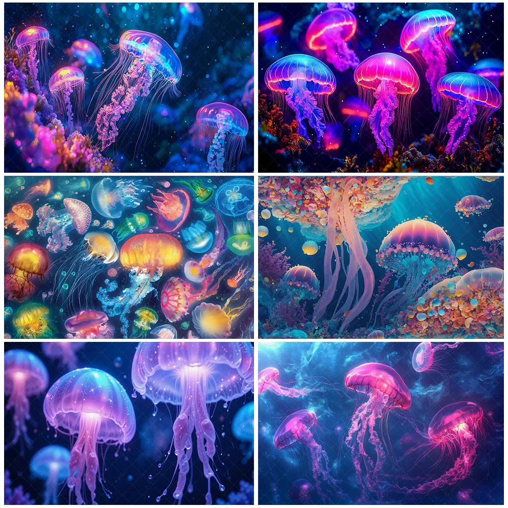

Underwater World Ocean Dreamy Jellyfish Aquarium Photography Backdrop Baby Shower Supplies Party Decorations Photo Studio Props