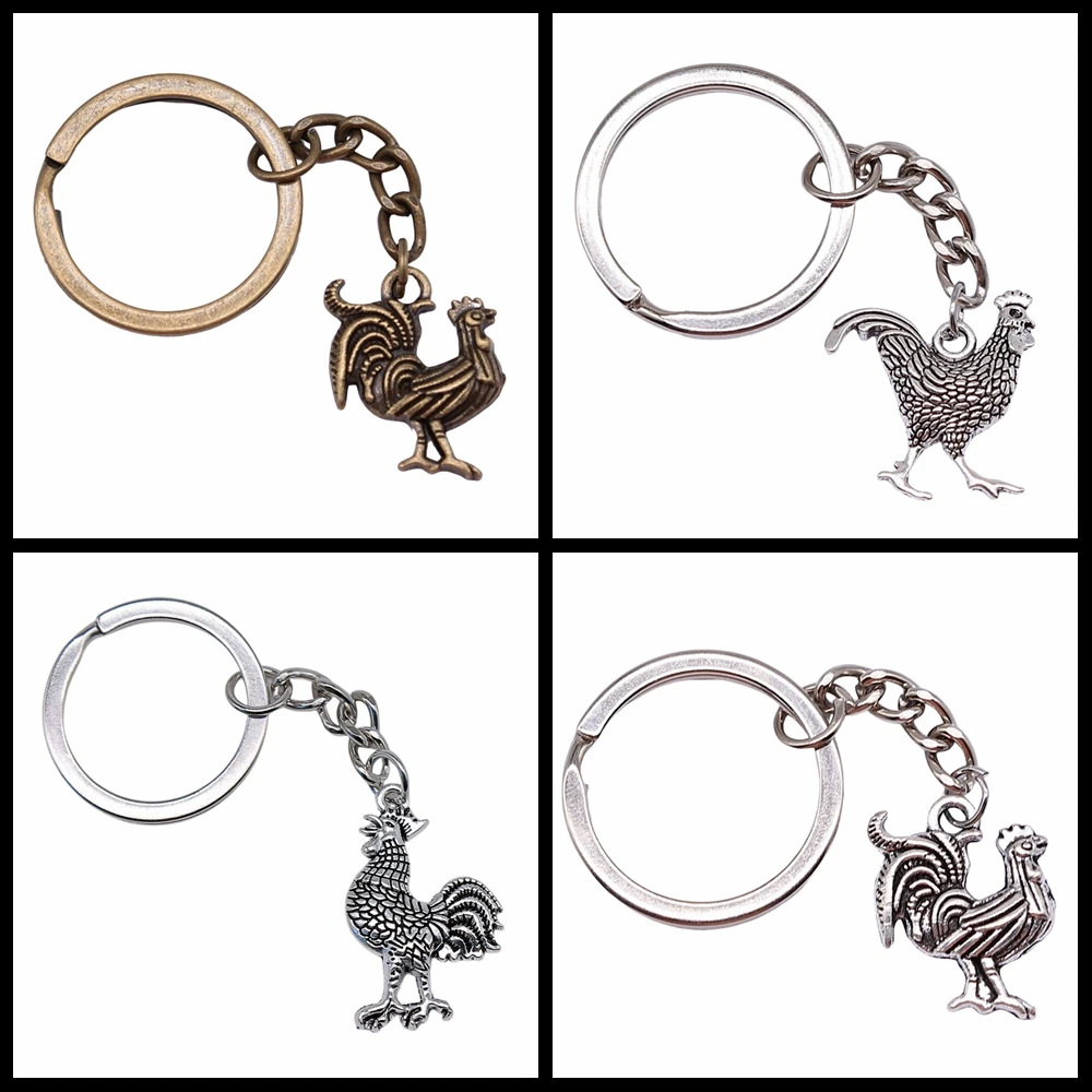 Men Keychain DIY Metal Holder Chain Vintage Rooster Pendant Keyring Creative Party Jewelry Accessories Gift