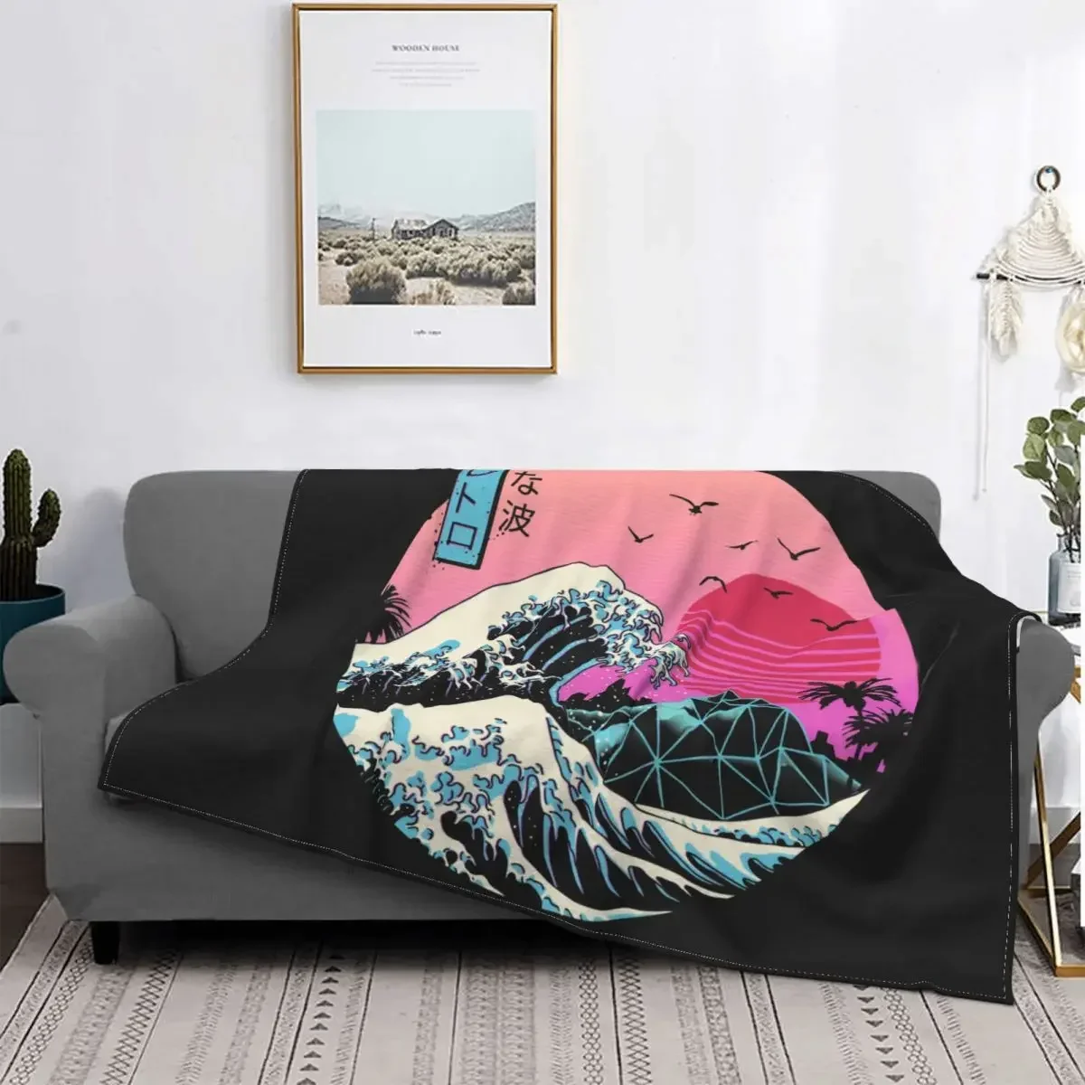 90s Synthwave Vaporwave Punk Vintage Fleece Throw Blankets The Great Retro Wave Blankets for Bedding Office Ultra-Soft Bedspread