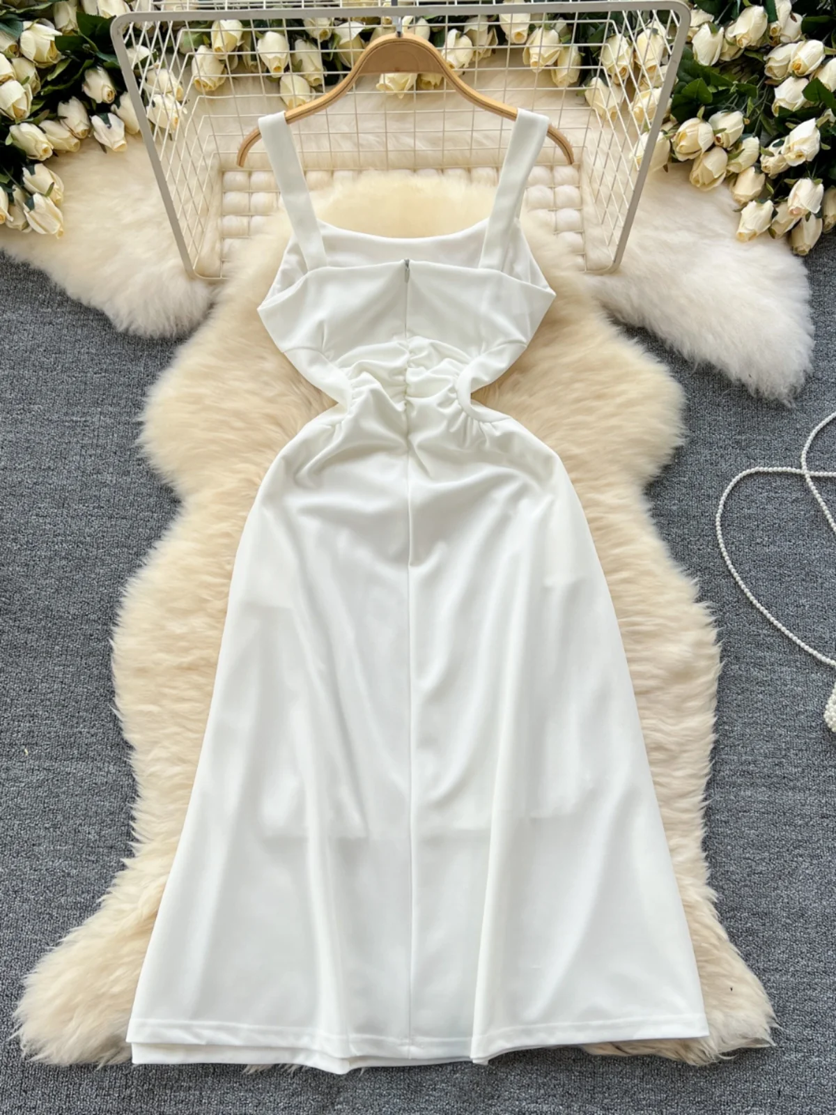 فستان نسائي أنيق للتخسيس الخصر بتصميم صيفي بحزام مطوي على الطراز الكوري تنورة متوسطة الطول على شكل حرف a