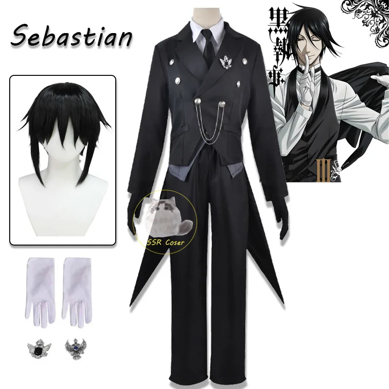 Anime Black Butler Sebastian Michaelis Cosplay Sebas Costume Sebastian Uniform Swallowtail Wig Halloween Carnival Party Clothes