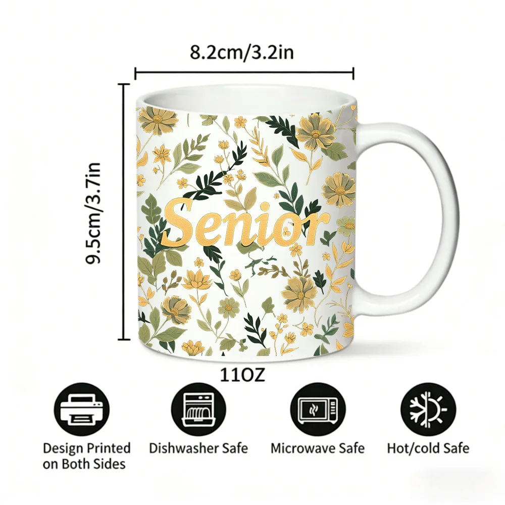 Watercolor plant and flower ceramic mug, coffee mug, milk mug, office tea cup, drinking cup, gift for friends, fade-resistant