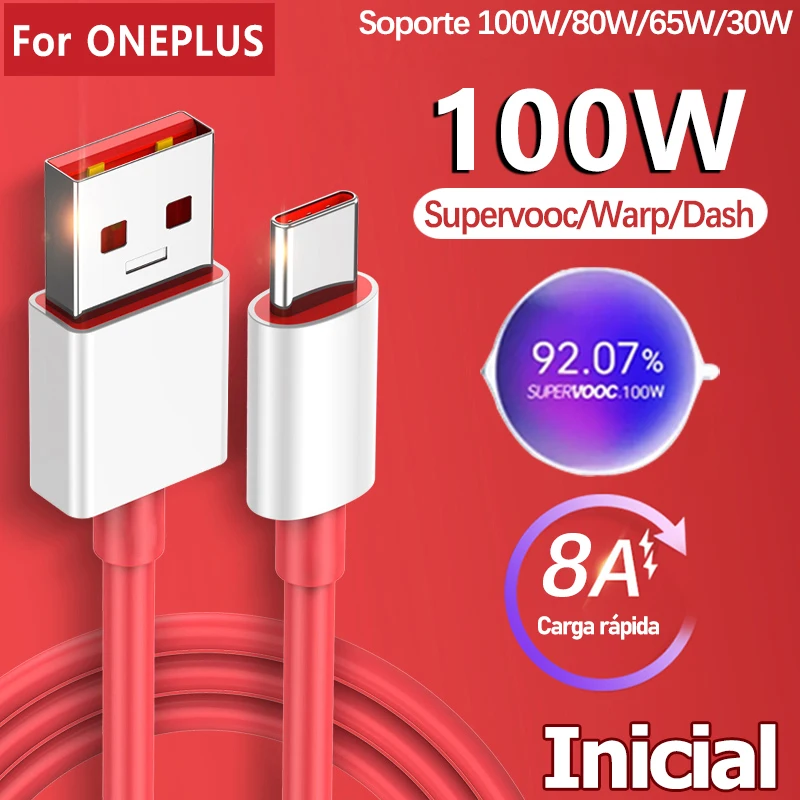 Para Oneplus Ace 3 2 12 11 10R 9RT 9 Pro Nord CE3 2 Cable de carga de urdimbre Original USB tipo C Dash Supervooc 100W 8A Cable de carga rápida