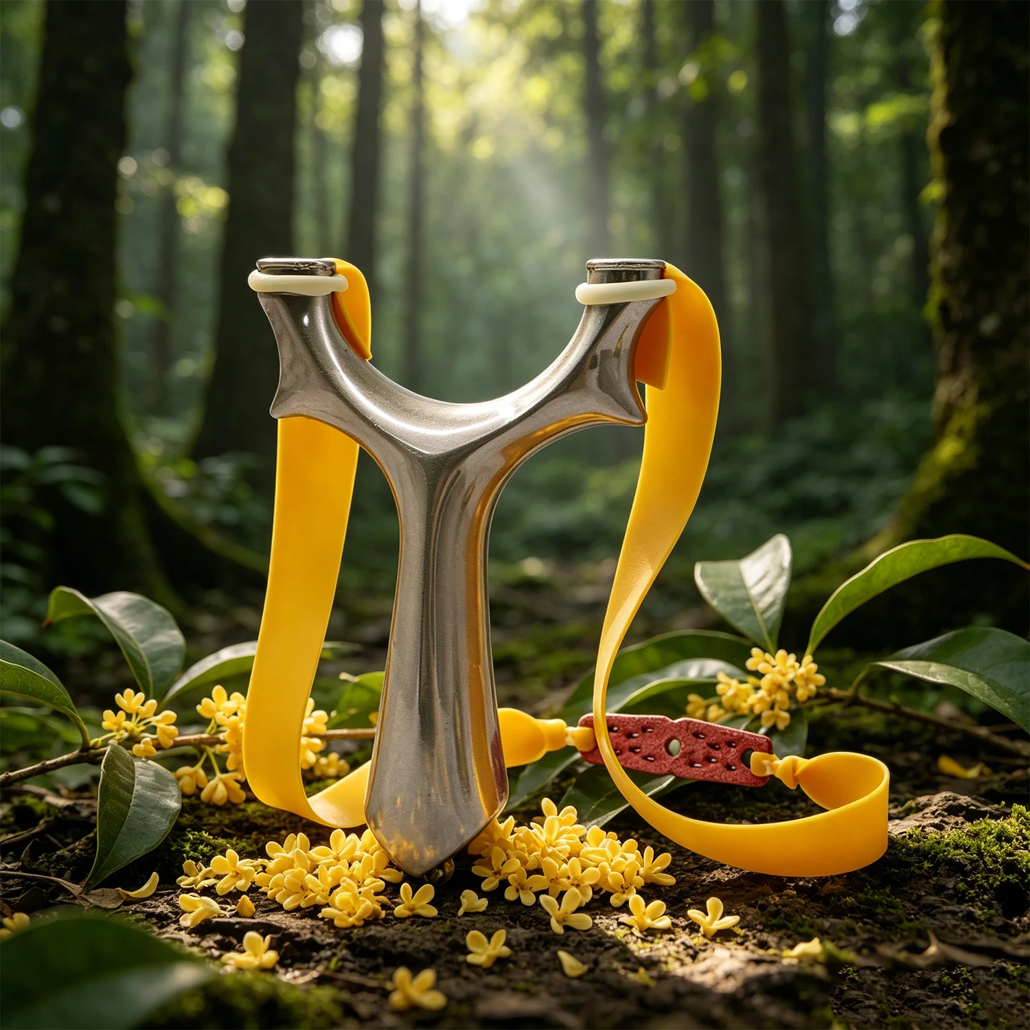 Silver Resin Y-Shaped Slingshot Round Flared Fork Golden Bead Ergonomic Handle Outdoor Target Practice