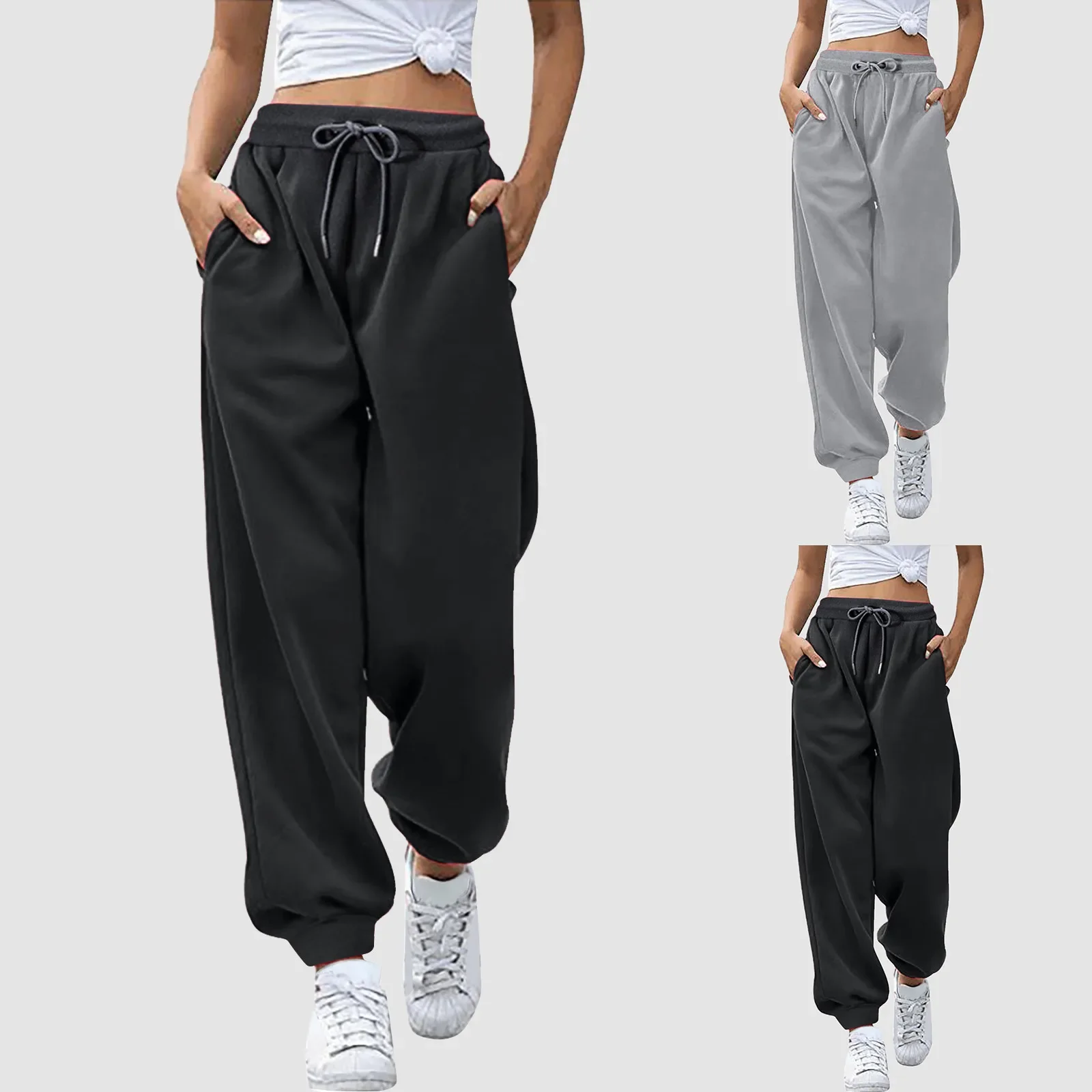 

Women Pants Outdoor Warm Fleece Lined Drawstring Jogging Pants Spring Causal Fashion Korean Athletic Gym Fitness Sweatpant