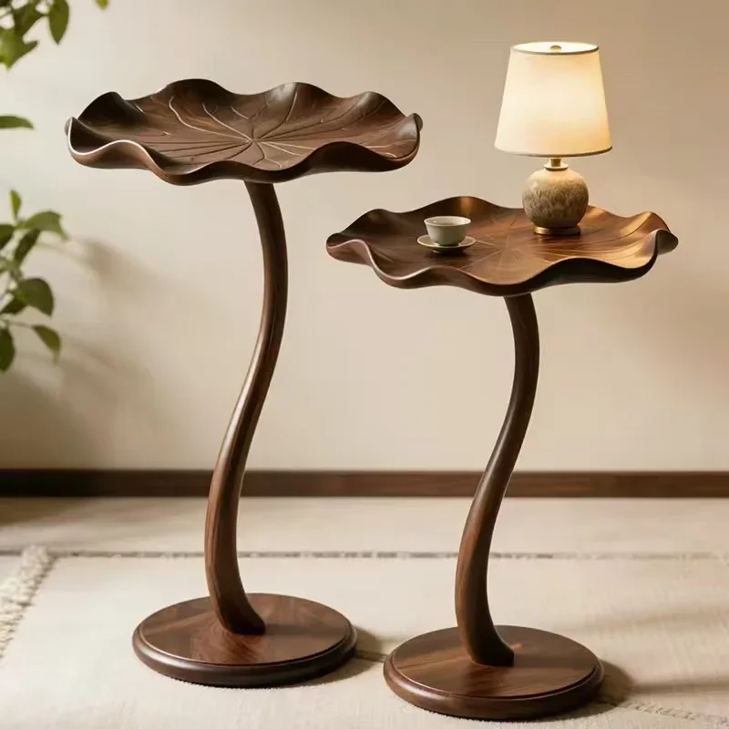 #Lotus Leaf Shaped Wooden Side Table, Chinese Style Corner Table for Living Room