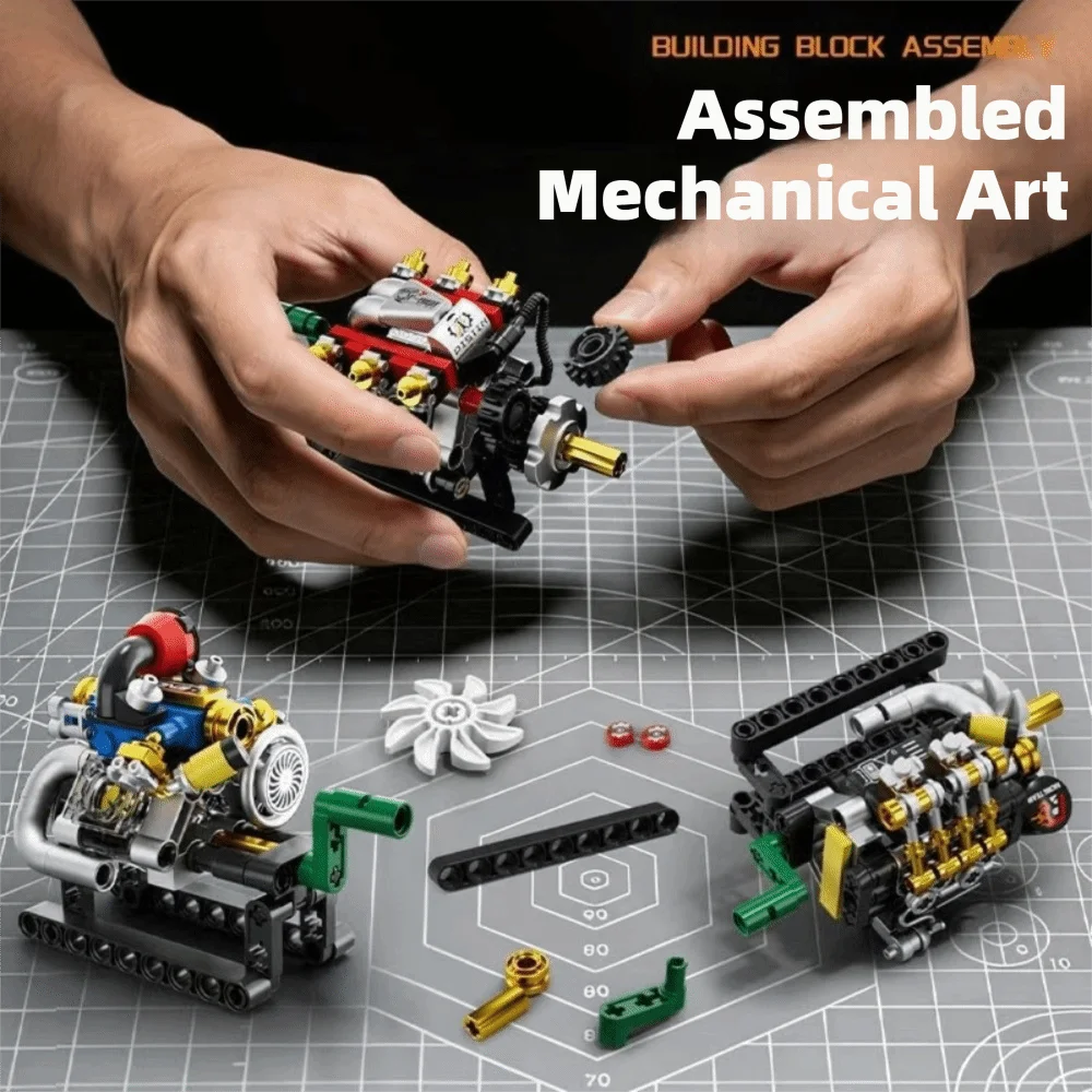 Educational Movable Engine Building Blocks Mechanical DIY Mini Engine Model Creative New Racing Engine Blocks Engineering Model