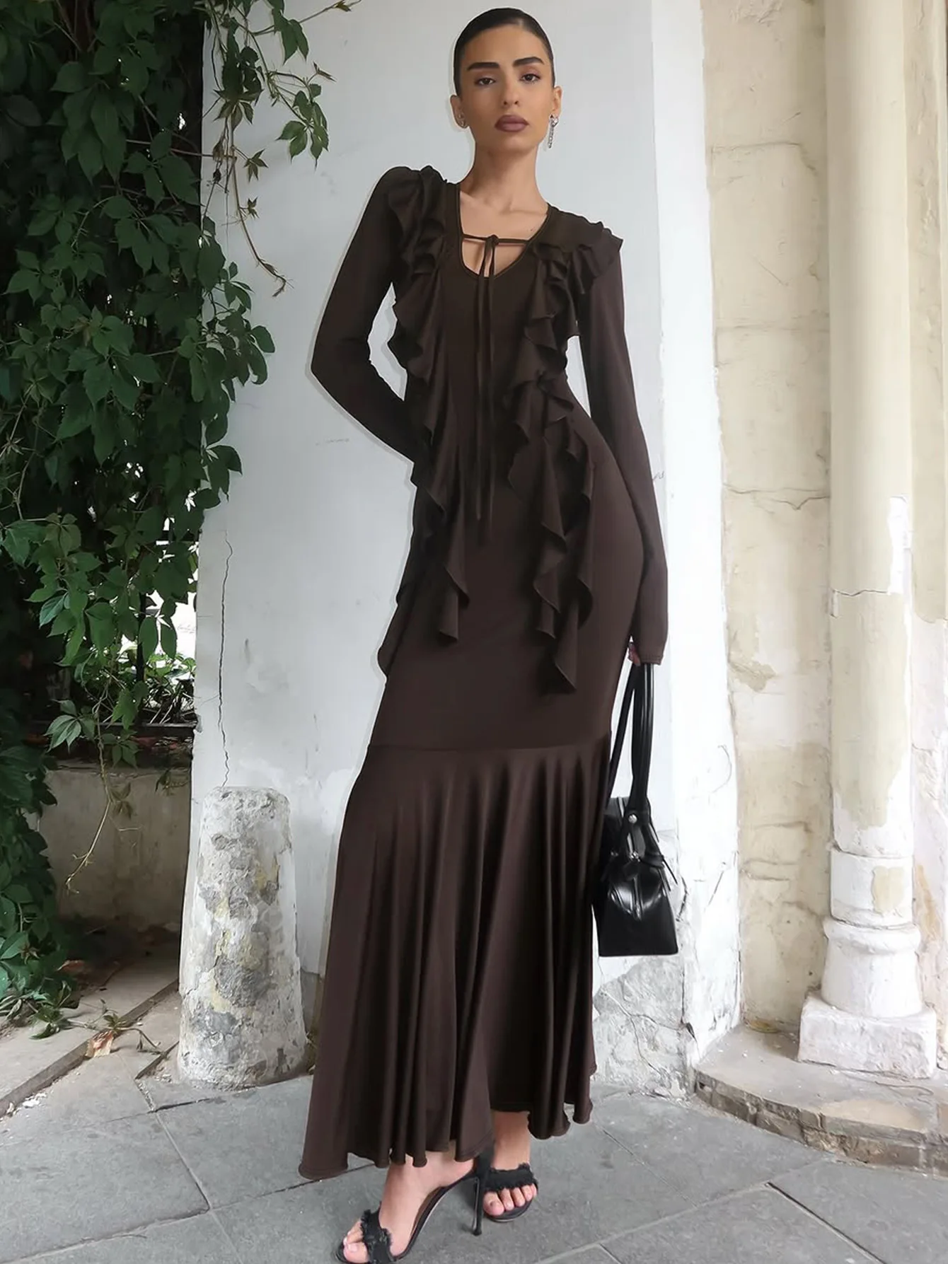 Bodycon Dress Date Night Woman Boho Neon Cord Neck Hanging Circle Gold Star Workwear Shirring Bow Knot Belts Peplum Fitted Girls