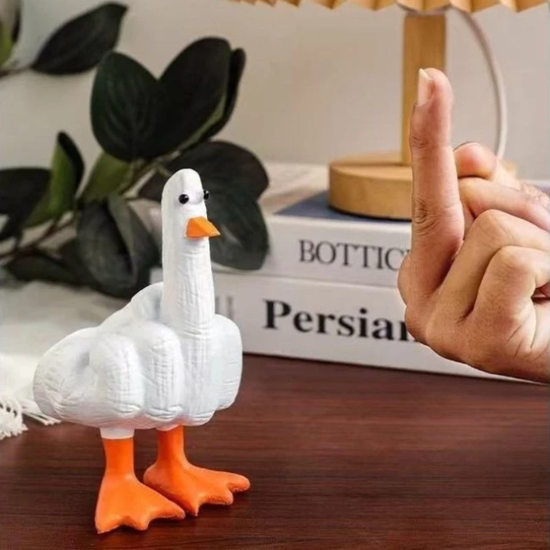 Funny Middle Finger Duck Figurine, Creative Desk Ornament, Quirky Duck Statue for Home Decor & Gift