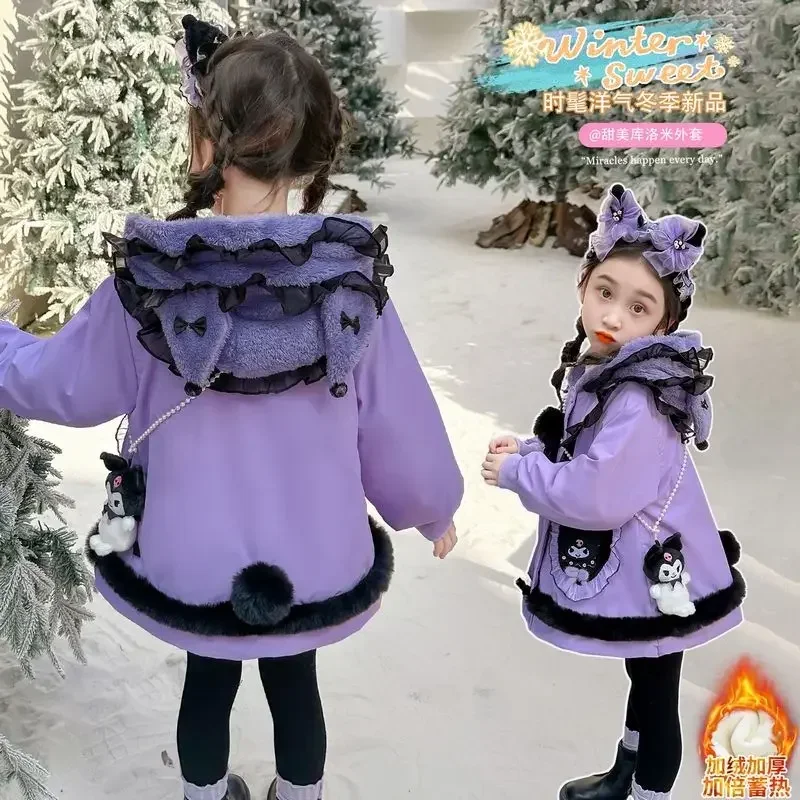 Dulce forro polar Kawaii Sanrio Ins Kuromi moda abrigo de manga larga Linda Chaqueta de algodón de dibujos animados ropa gruesa regalos encantadores para niños