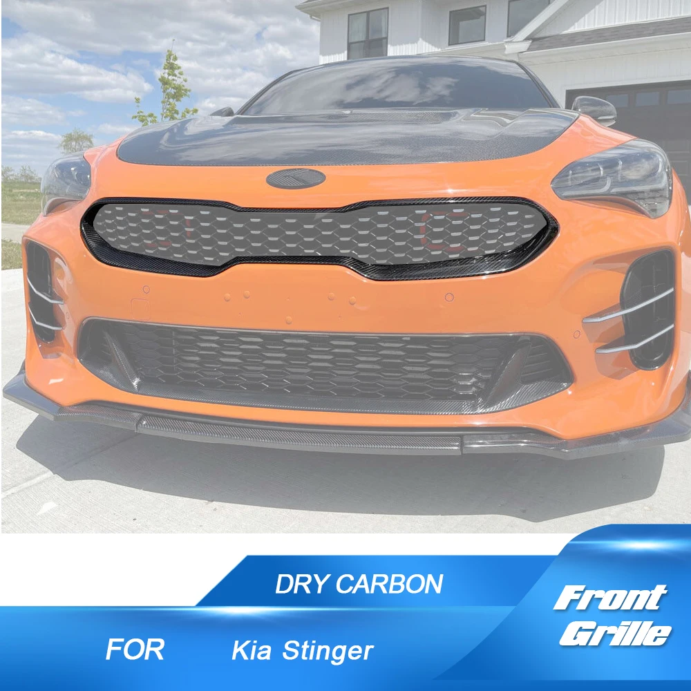 Front Kidney Bumper Grille Hood Grill Frame For KIA Stinger GT EX Hatchback 4-Door 2018-2022 Dry Carbon Car Front Bumper Grill