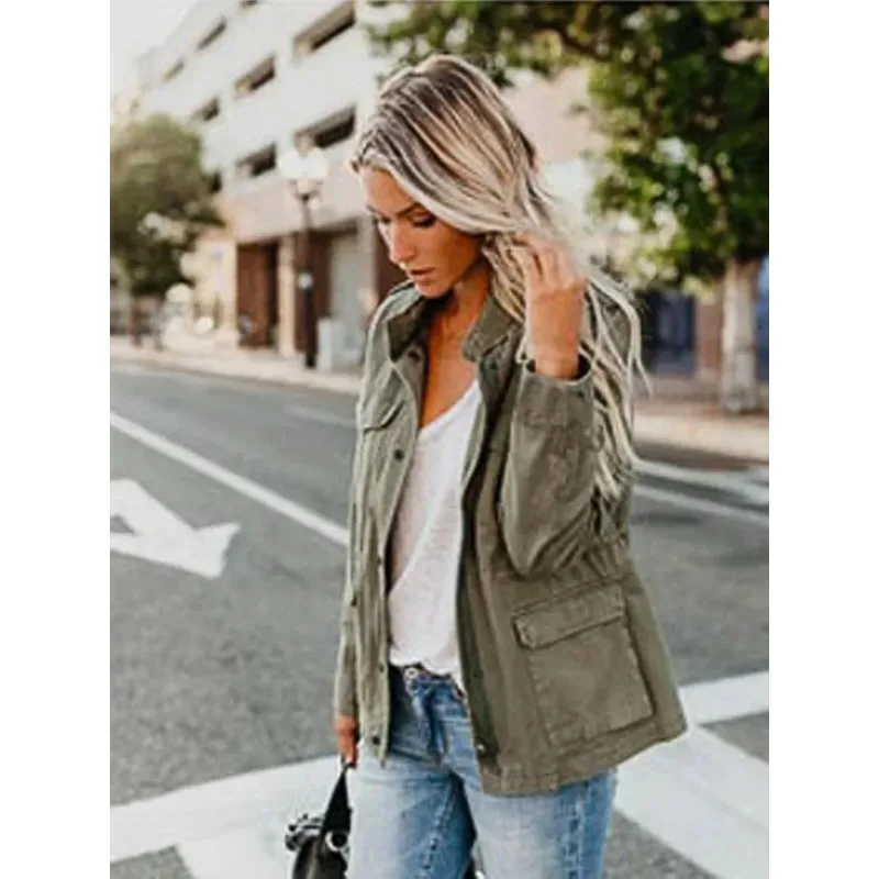 Dámská bunda na zip, podzimní dámská svrchní oděv s dlouhým rukávem, ležérní streetwear kabát, větrovka, bundy se stojáčkem - náhled 5