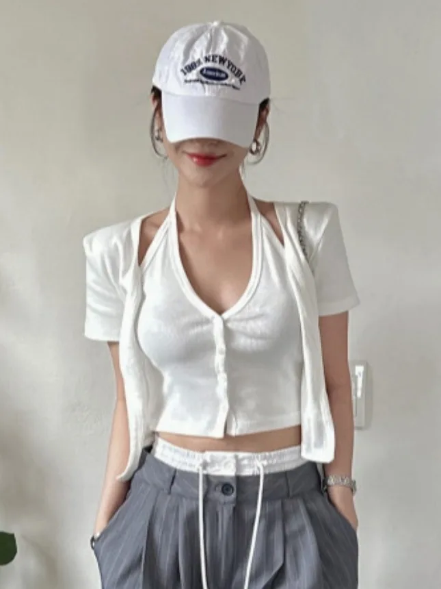 

Sexy Strap Vest Women's Slim Fit ort Sve Ne Hanging Sle Summer New Vintage Quali Cardigan Coat Campus Outdoor Stre...