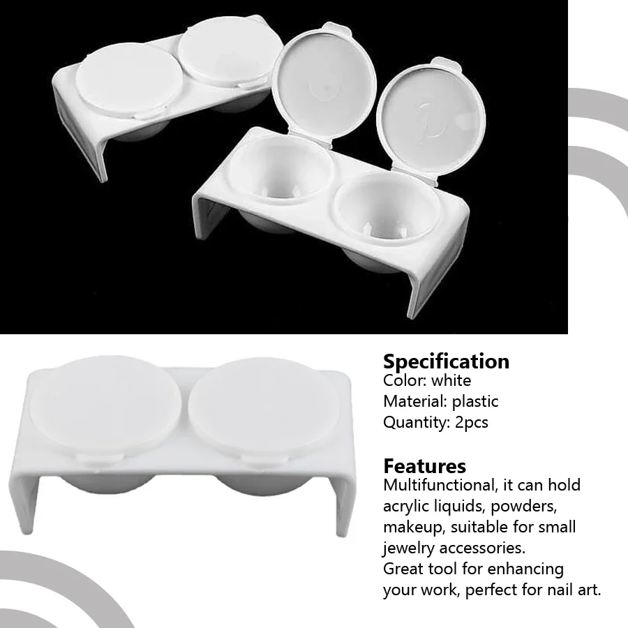 2Pcs White Acrylic Liquid Dappen Dish, Twin Cup Nail Art Pigment Holder for Monomer Nail Brushes Washing Manicure Tool