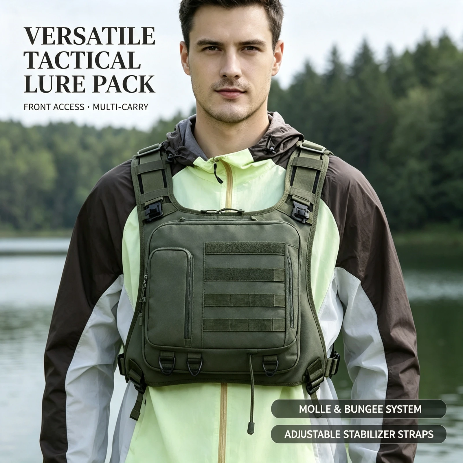Tactical Chest Rig Bag Waterproof, Molle System Camouflage Fishing Vest, Men Outdoor Hunting Hiking Crossbody, Pack Gear Holder