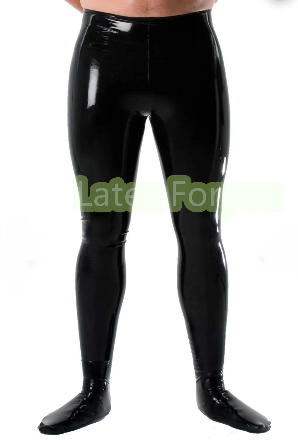 

Handmade Black Mans Natural Latex Gummi Pants With Socks Rubber Leggings Without Zip