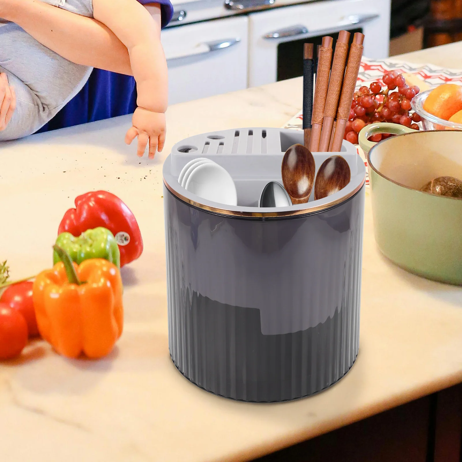 

Rotating Knife Holder Chopsticks Spoon Stand Large Capacity Cutter Storage Rack Kitchen Utensil Organizer Pp Cutlery Space
