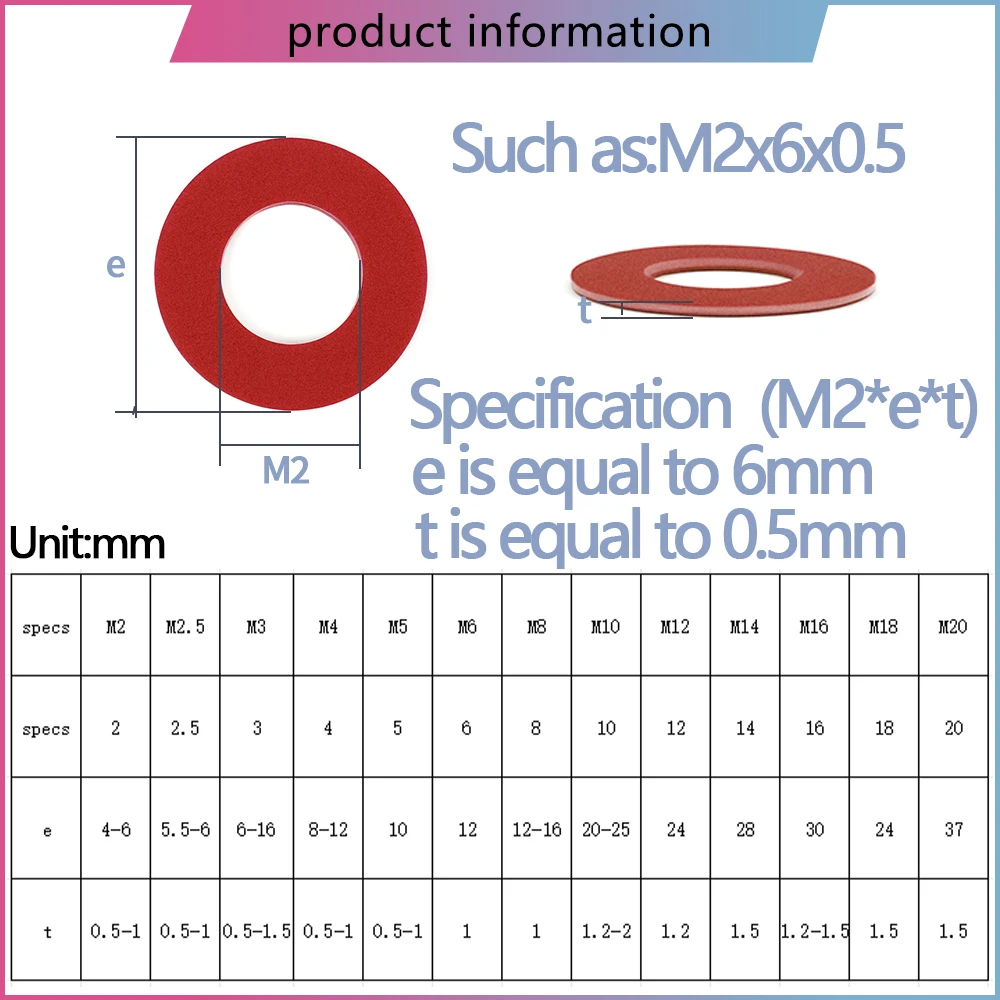 30~300Pcs Red Steel Paper Fiber Insulating Flat Washer M2 M2.5 M3 M4 M5 M6 M8 M10 M12 M16 M18 Insulation Plain Gasket Ring Meson