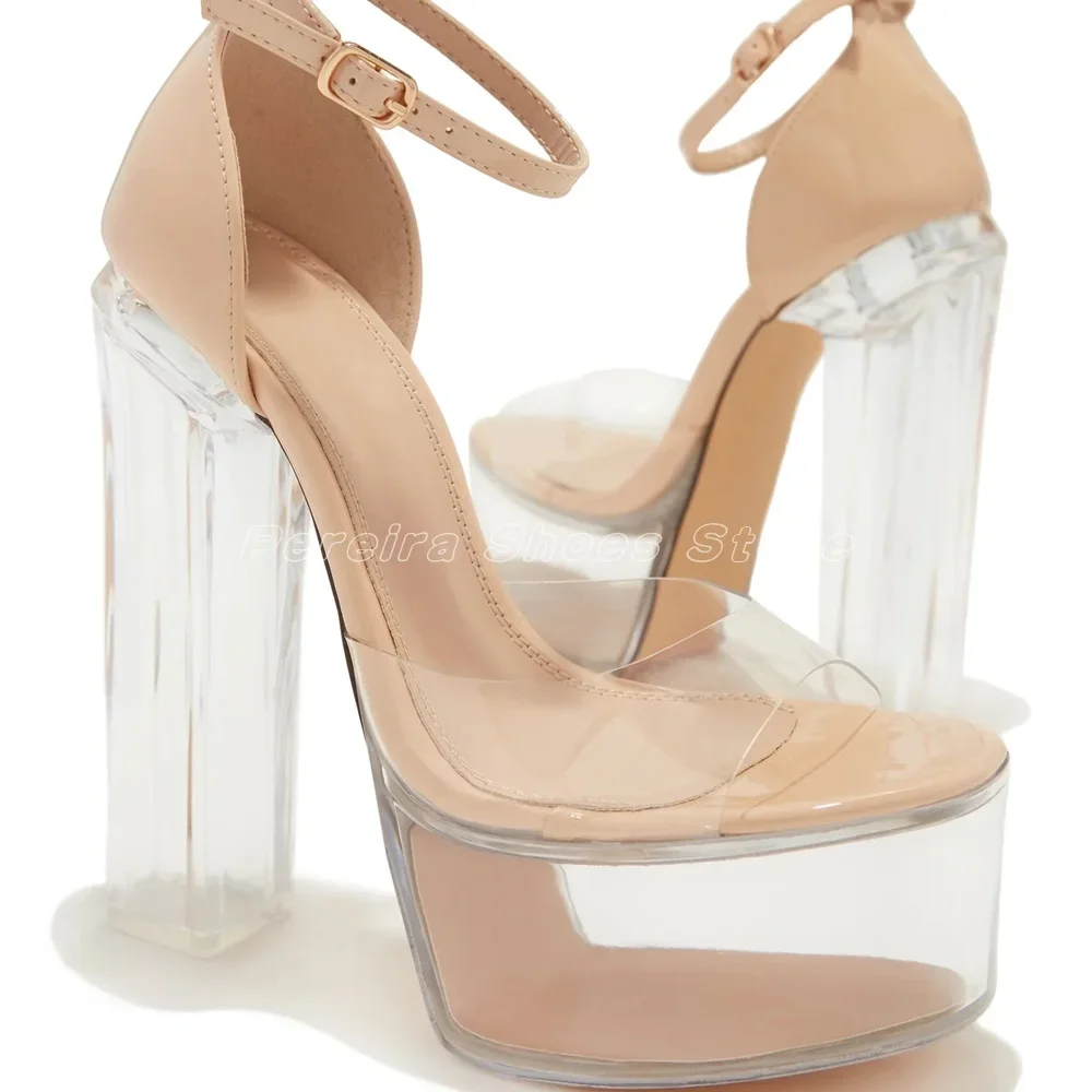 Concrise Platform Sandals Open Toe  Summer Super High Heels Square Heel Cover Heel Ankle Buckle Strap 2024 Ladies Dress Shoes