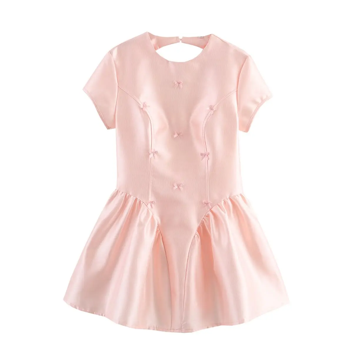 Zevity Donna Sexy Backless Zipper Manica corta Abito da ballo Abito femminile Chic Piccolo fiocco Appliques Slim Marca Abiti da festa DS2607