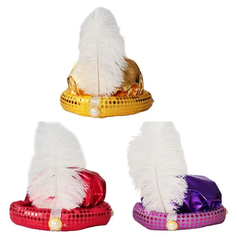 Kids for Aladdin Hat Arabian for Prince Hat With Feather Stage Show Cosplay Prop