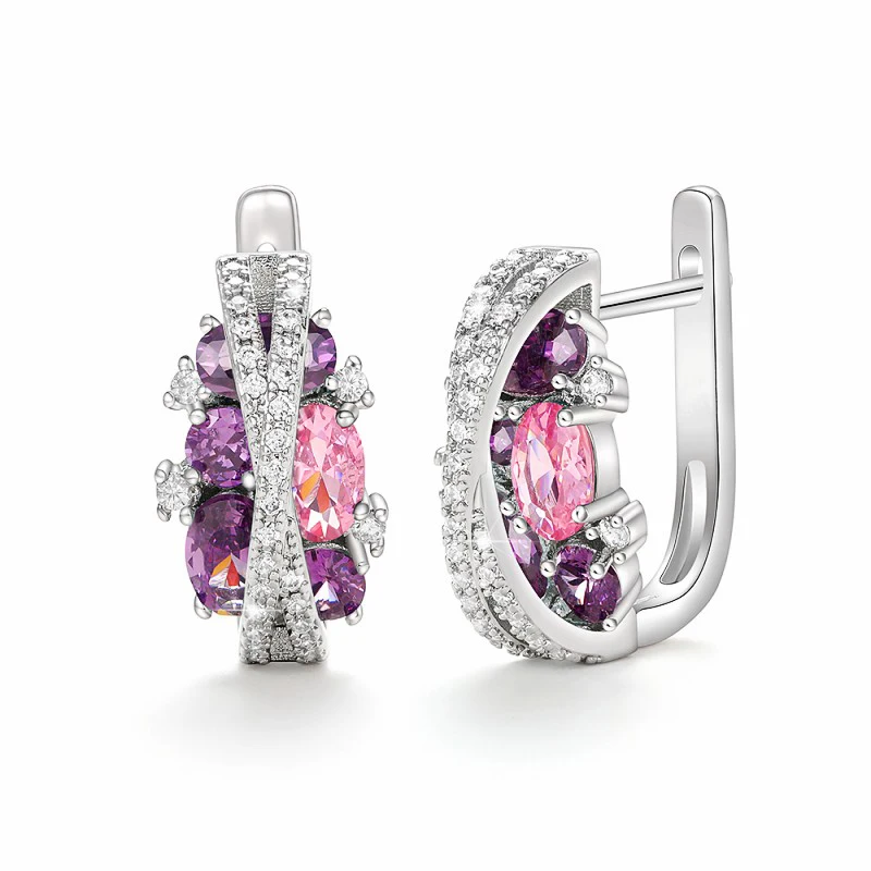 Huitan Silver Color Cross Cubic Zircon Earrings for Women Modern Fashion Design Wedding Engagement Party Earrings Luxury Jewelry