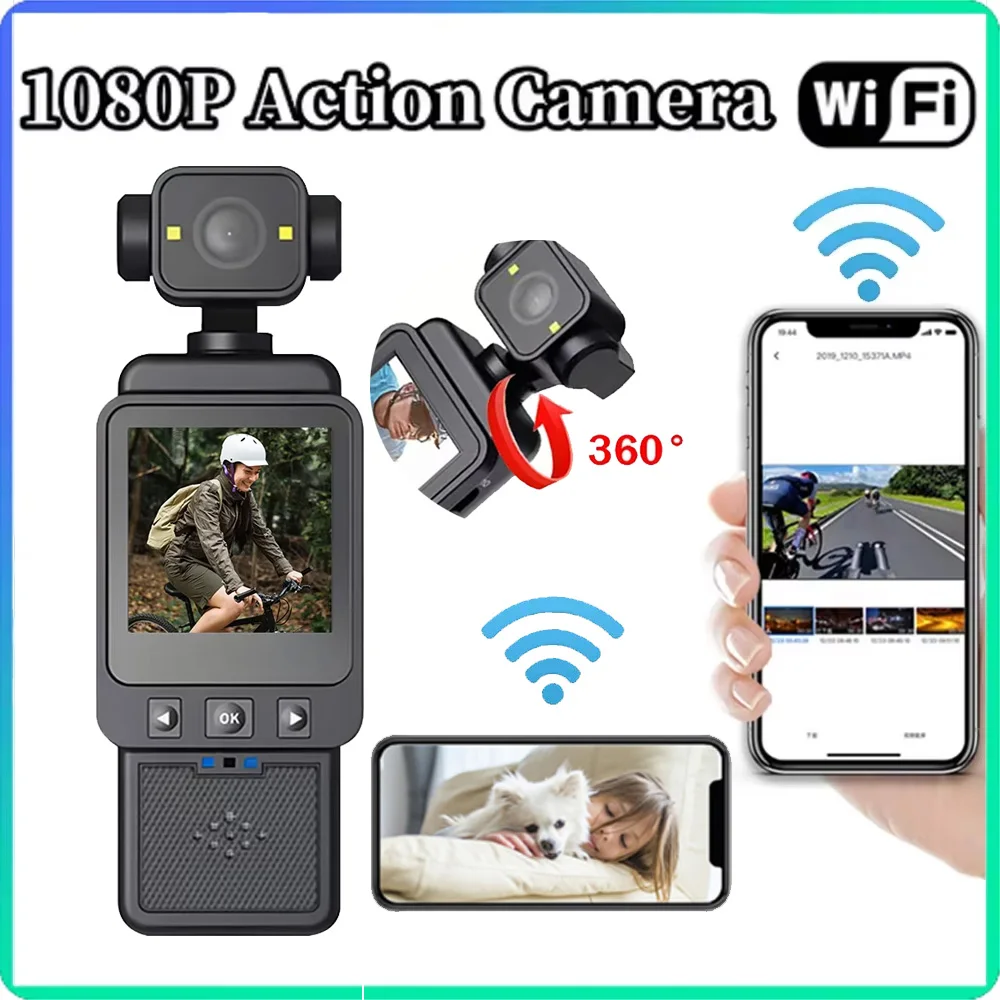 

1080P WiFi Sports Wearable Camera Travel Bicycle Driver Recorder Pocket Camera for Motorcycle and Vlogging Outdoor Video Cam