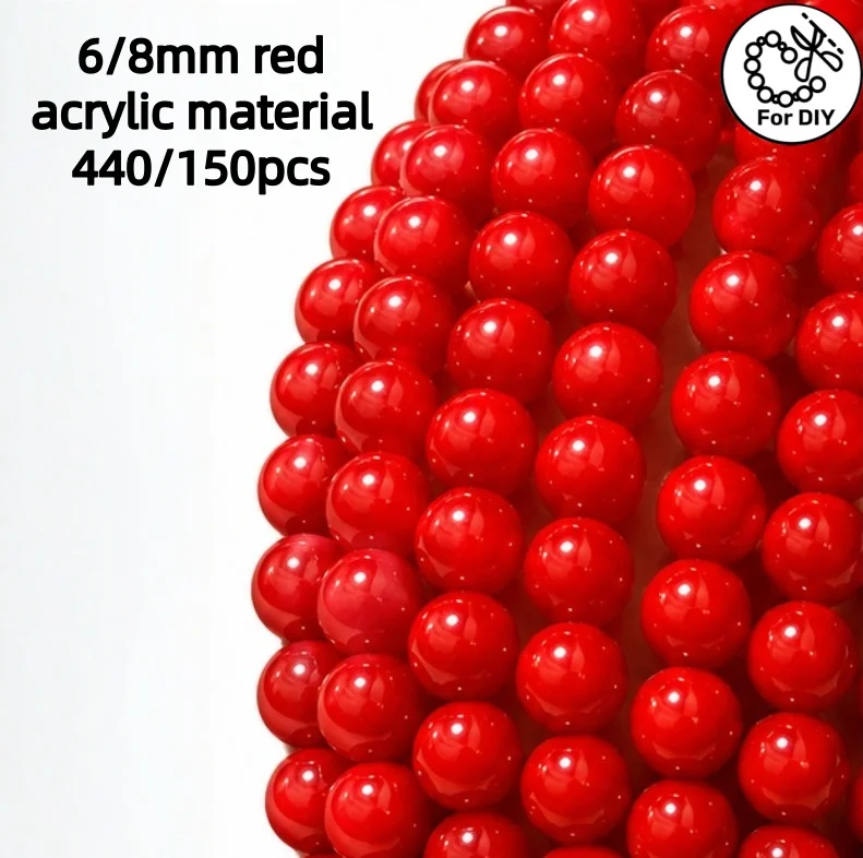 6/8mm 440/150pcs Red Round Beads, Made of Acrylic. Can Be Used for Making Accessories Such as Bracelets, Necklaces, Pendants, Et