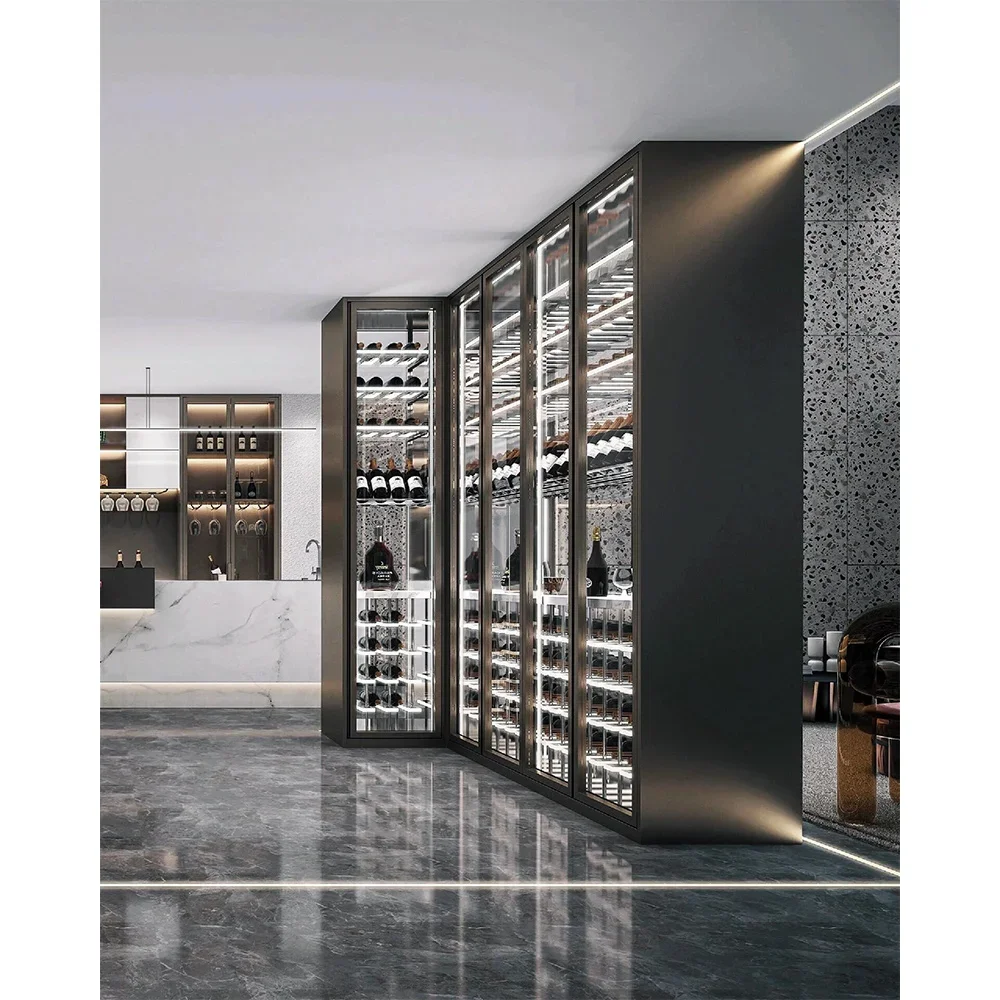 Customized high quality thermostatic wine cabinet Wine And Beverage Cooler With acrylic/solid wood/stainless steel wine rack