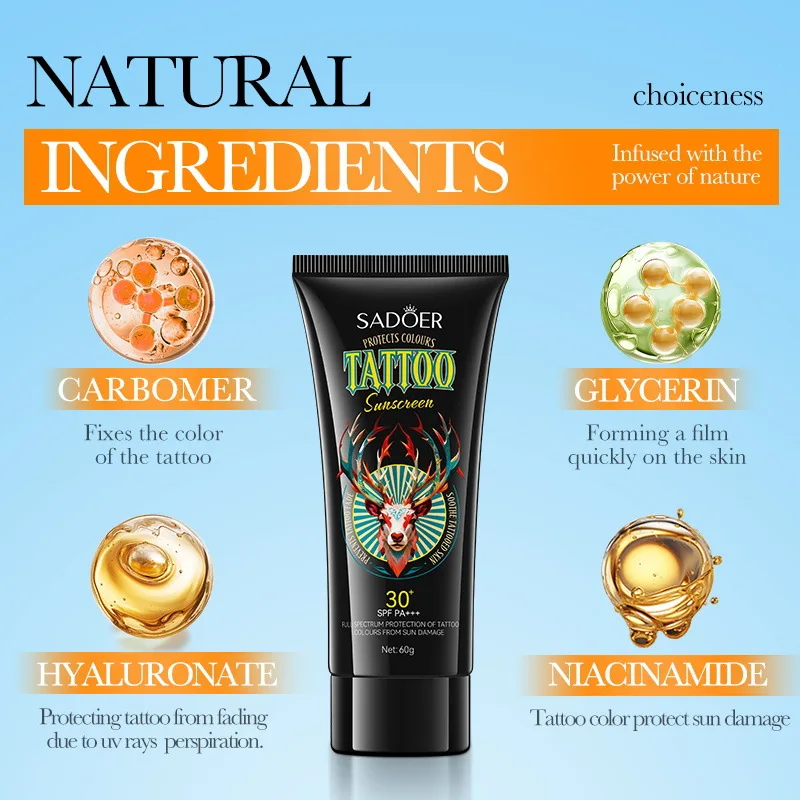 كريم SADOER Protect Fading Color Tattoo الواقي من الشمس، كريم الرعاية اللاحقة المضاد للتجاعيد يمنع تلف الشمس، كريم الشمس للحماية من الأشعة فوق البنفسجية