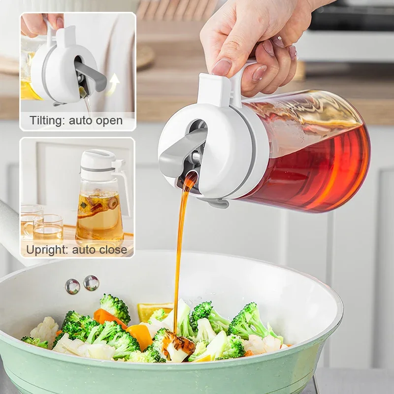 

Olive Oil Dispenser Bottle,Auto Flip Oil Bottle, Kitchen Glass Container for Soy Sauce,Coffee Syrup-Cooking Oil Can, Leakproof