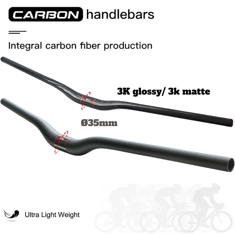Pełnokarbonowy kierownica MTB typu riser, zacisk 35 mm, wykończenie 3K błyszczące lub matowe, długość 660-800 mm, ultralekka kierownica do roweru górskiego, części rowerowe. — 2
