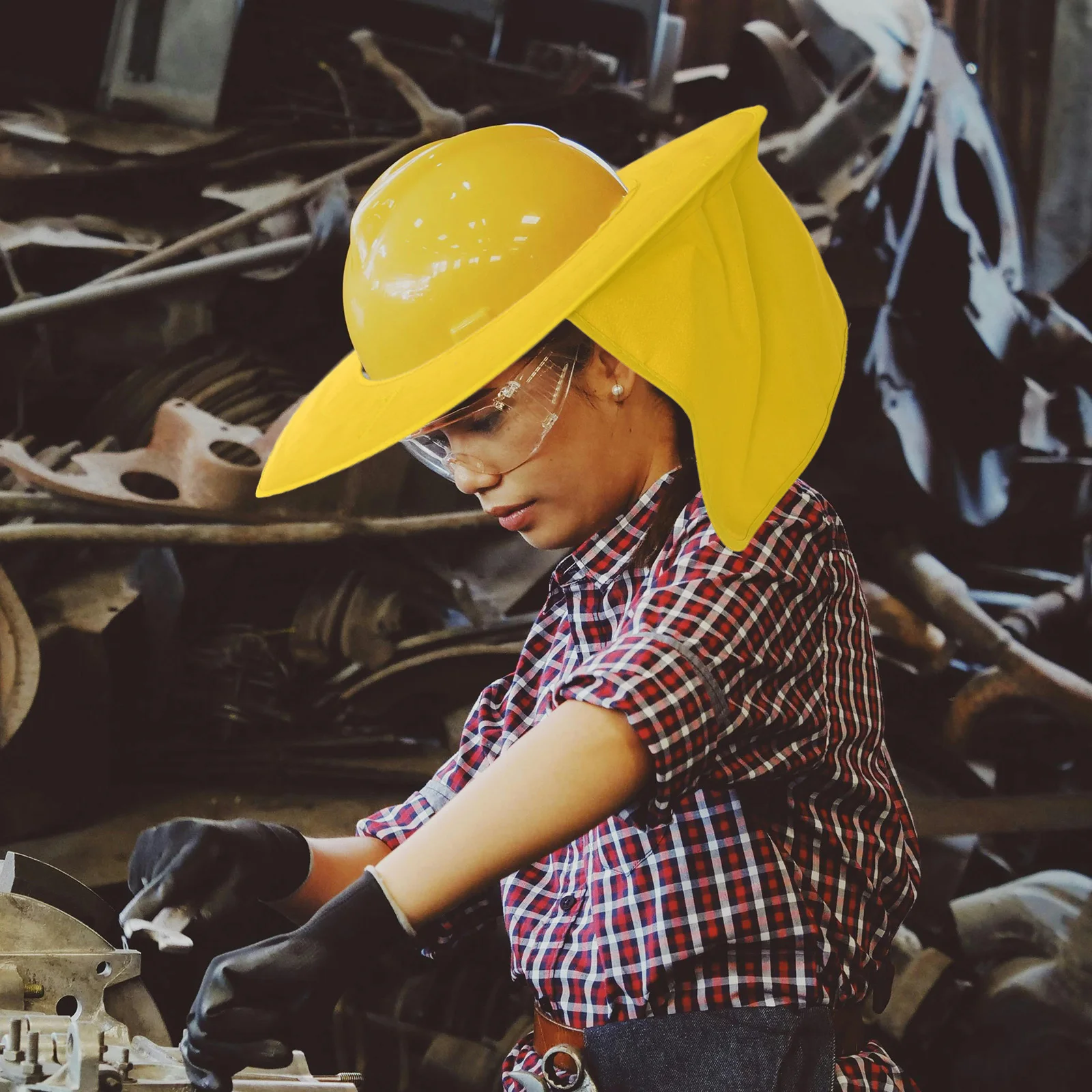 

1pcs Hard Hat Sun Shade Visor Full Brim Neck Protector Reflective Stripes Wear Resistant For Construction Gardening Outdoor Work