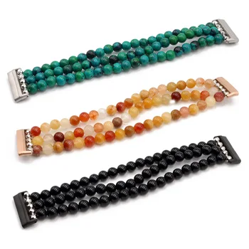 Fitbit Versa 4 용 마노 비즈 밴드 여성용 팔찌, Fitbit Sense 2 Sense Versa 3 스트랩 쥬얼리 비즈 시계 밴드 