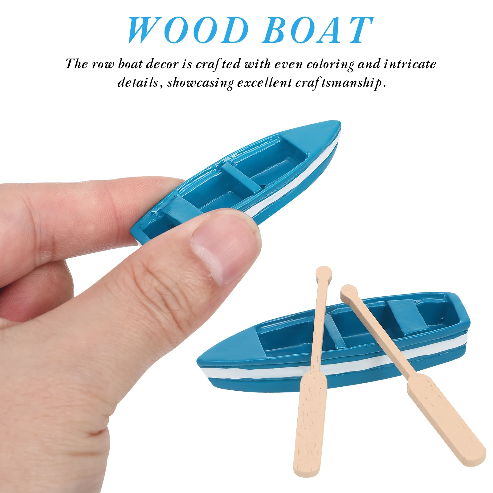 

6 Blue Boats 12 Wooden Oars Realistic Model Fine Craftsmanship Material Nautical Home Decor Ocean Room Coastal