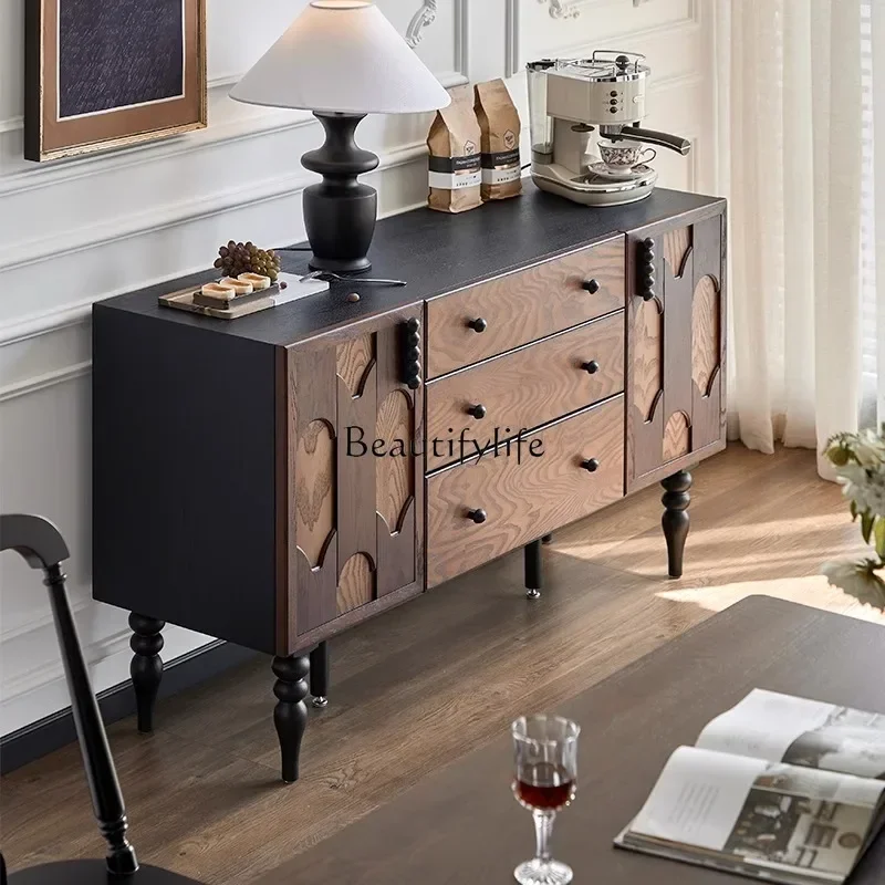 

02 French retro solid wood dining side cabinet against the wall medieval cabinet tea cabinet living room storage