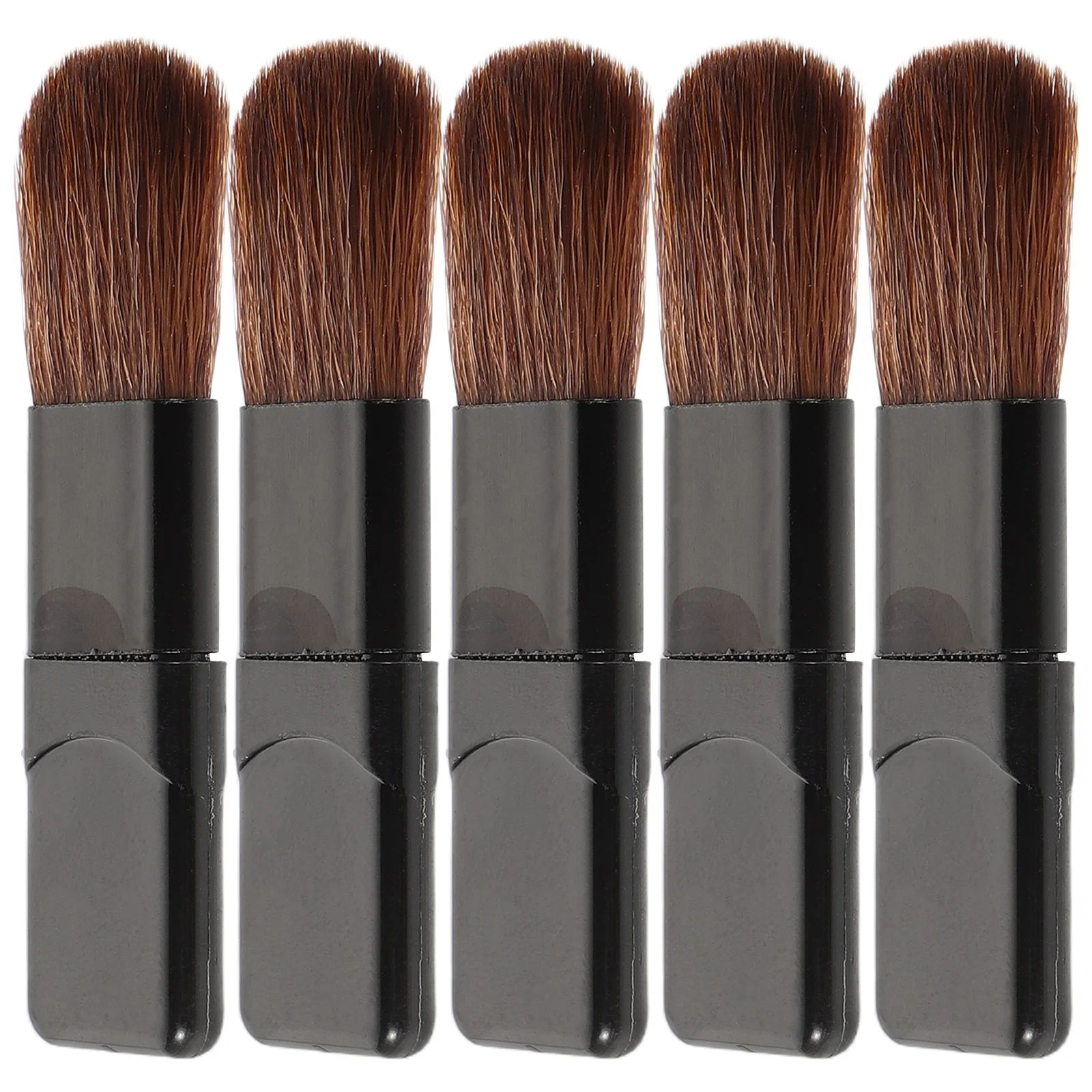 Set di mini pennelli per trucco da 5 pezzi, piccolo fard piatto, mini fondotinta, applicatore in fibra morbida, pennelli portatili da viaggio
