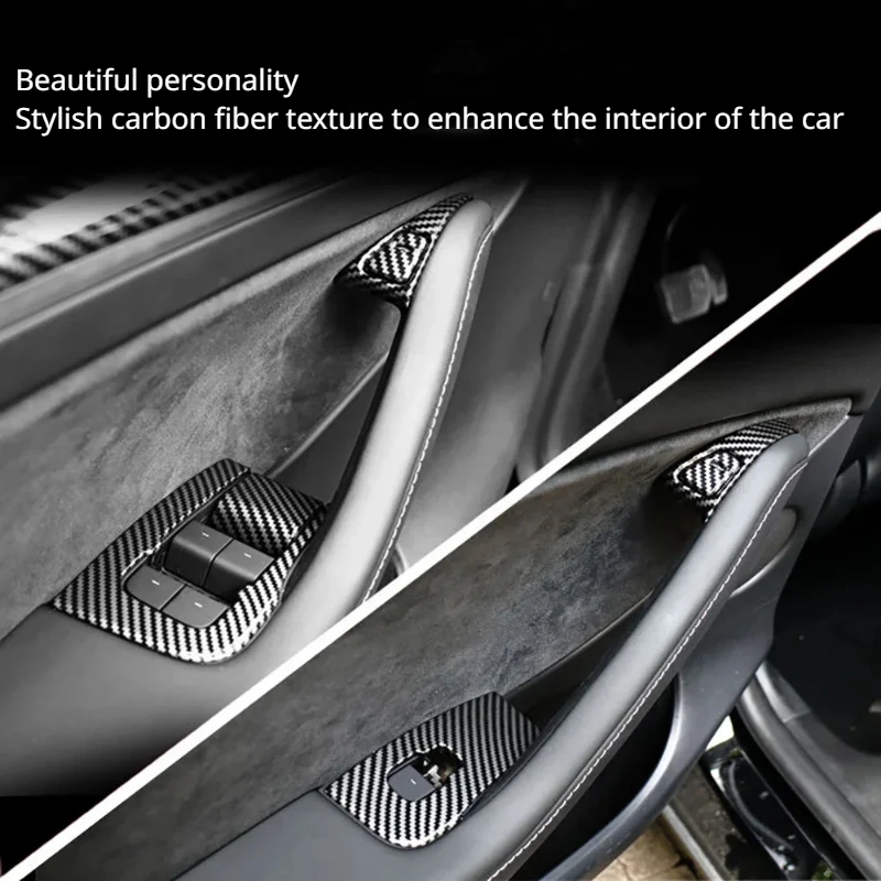 For Tesla Model 3 Y 2017-2023 Window Lifter Switch Buttons Cover Trim Frame Sticker Carbon Fiber ABS Car Interior Accessories