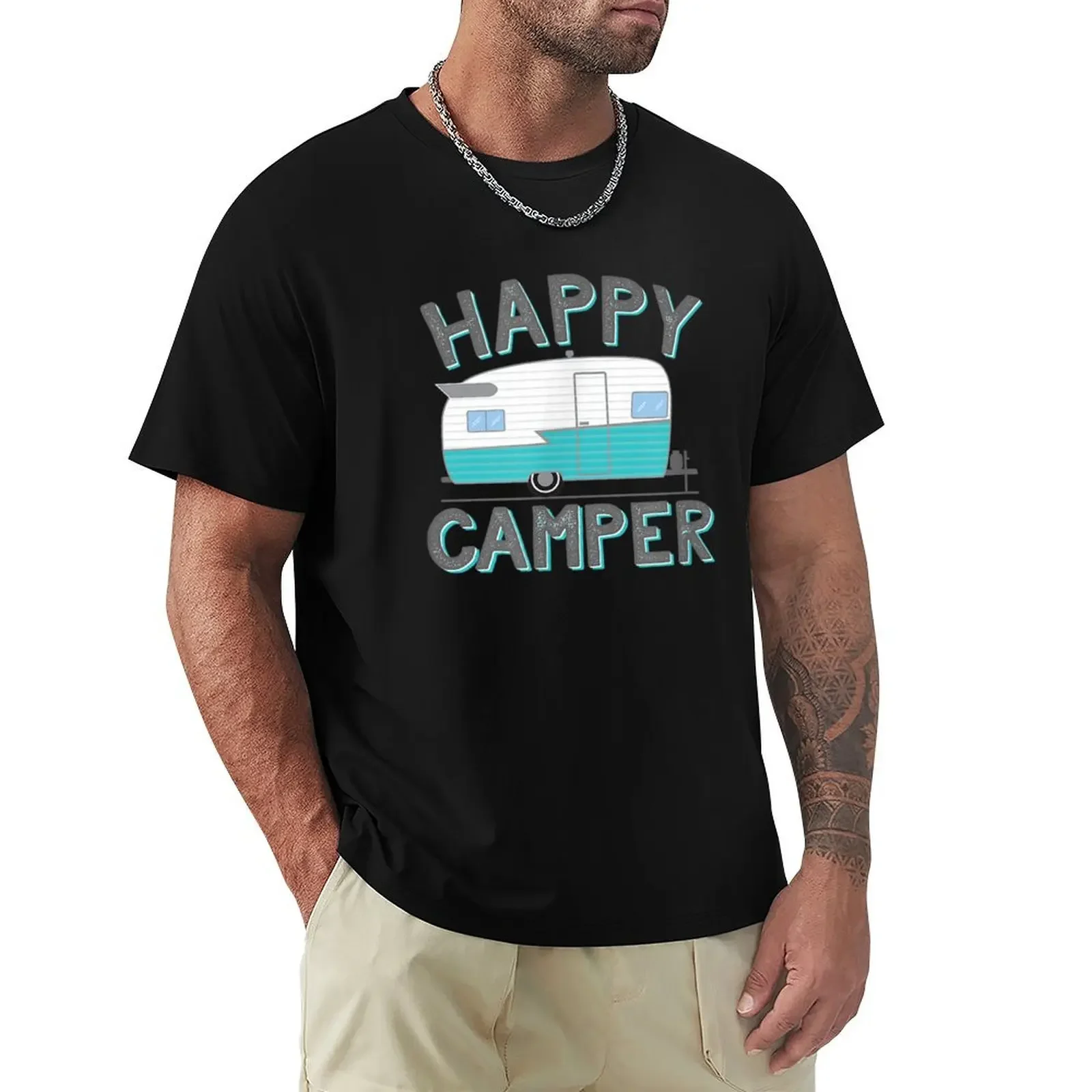 Happy Camper Vintage Shasta Trailer T-shirt shirts graphic tees summer clothes quick drying mens clothing