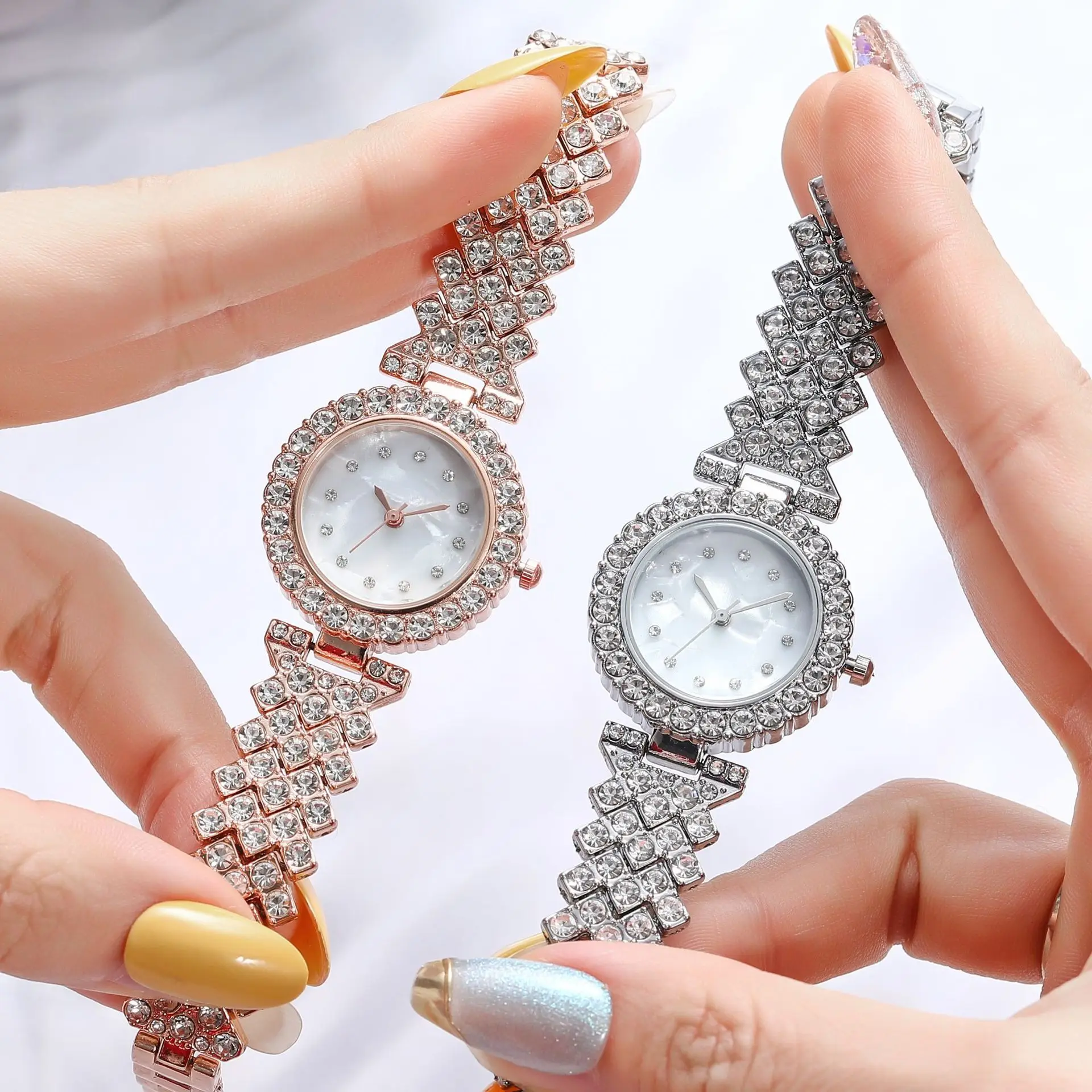 Luxury Women's Watch Metal Strap Full Diamond Rhinestone Marble Textured Metal Strap Watch Quartz Watch Gift Watch for Women