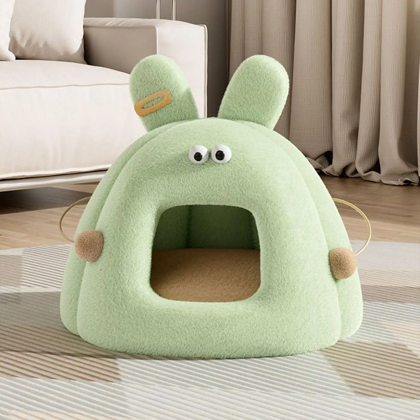 

Кровать для кошек, пещера, ветрозащитный, теплый, милый кролик, дизайн, прикрытие со съемной подушкой, домики для кошек для котят, домашних животных на улице, зимнего сна