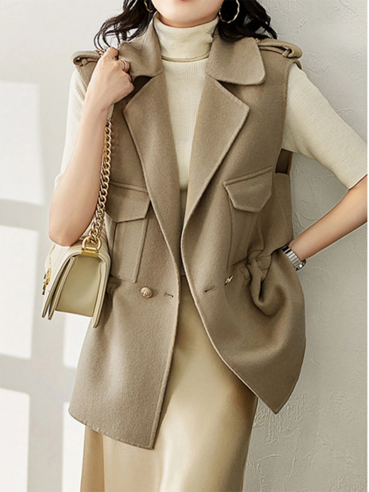 

2024 New Women's Svel Suit Collar Jaet Single Button Outerwear Faionable Slimming Cardigan Vest for Autumn Winter