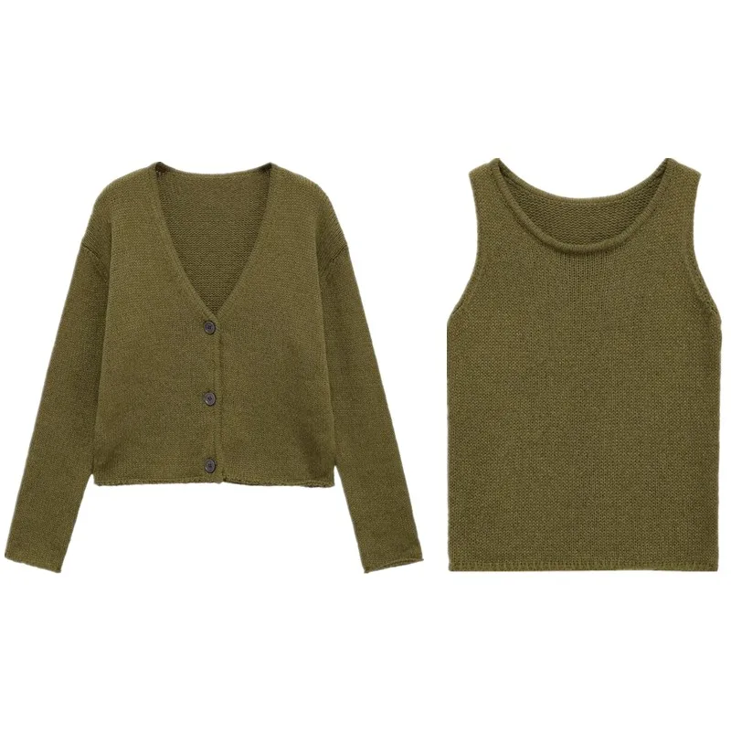 Damska dzianinowa kamizelka wygodna długa okrągły dekolt czysta bawełna jesień nowość moda do pracy elegancka krótka długość Sol...