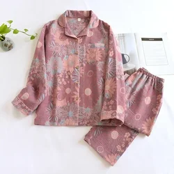 2024 New Women's Spring and Autumn Pajama Set 100% Cotton Jacquard Long Sleeve Two Piece Simple Cardigan Home Furnishing